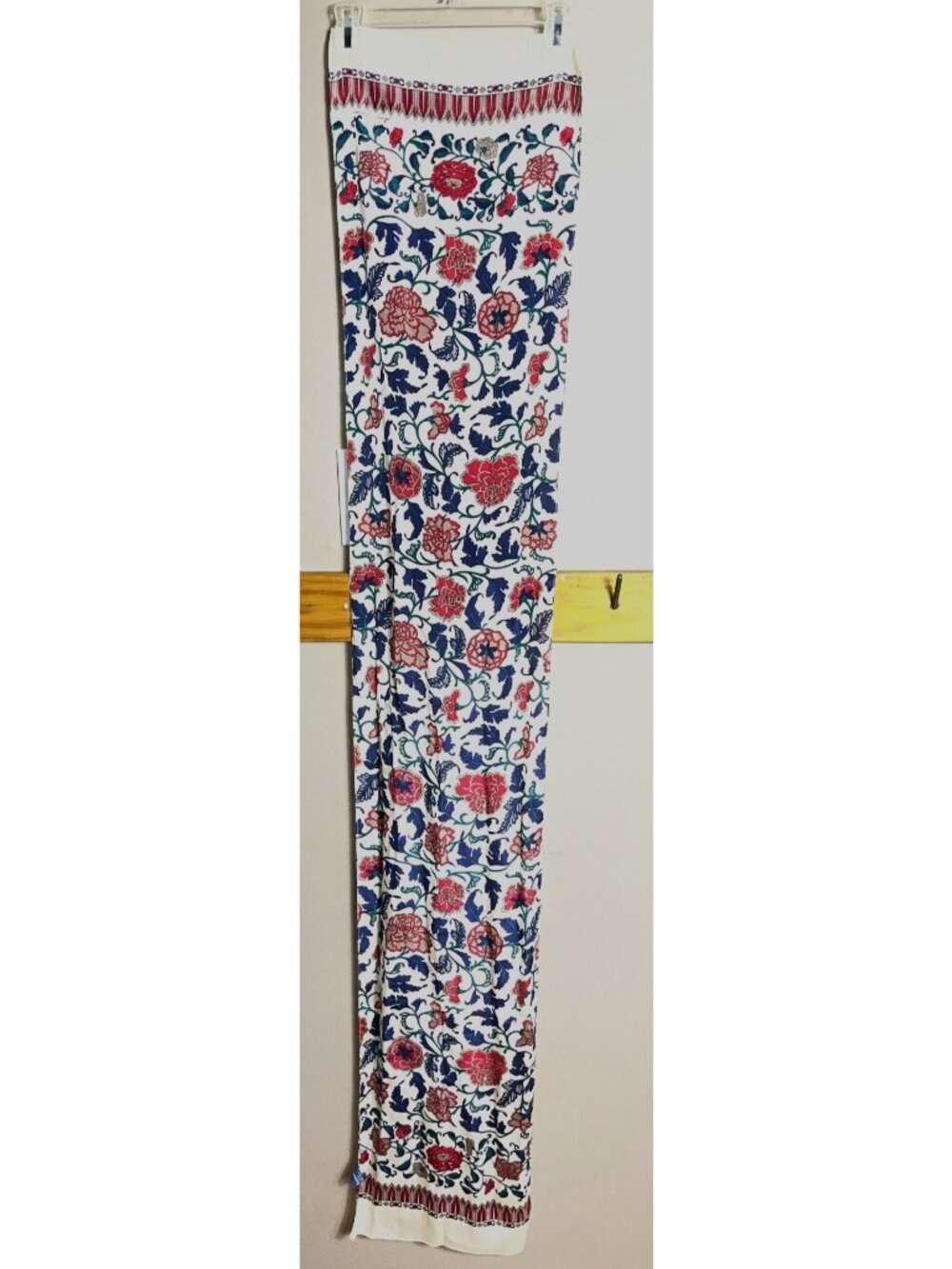 1986 Ginnie Johansen Silk Scarf Vtg Jewel Tones Floral Preppy Luxury Rectangular - Picture 7 of 7